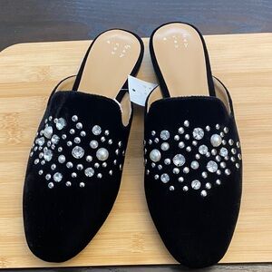 Black Faux Suede Embellished Women's Mules